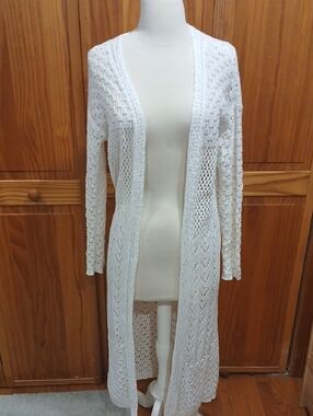 Aerie White Open-Knit Longline Cardigan